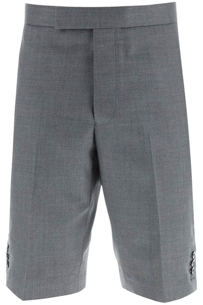 Shop Thom Browne Striped Trimming Detailed Shorts In Grey
