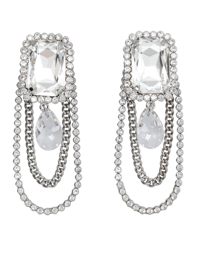 Shop Alessandra Rich Crystal Drop Chained Clip In Silver