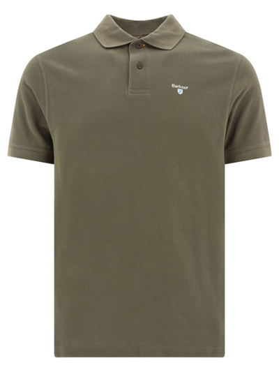 Shop Barbour Logo Printed Short Sleeved Polo Shirt In Green