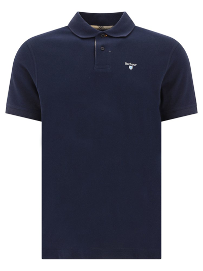 Shop Barbour Logo Printed Short Sleeved Polo Shirt In Blue