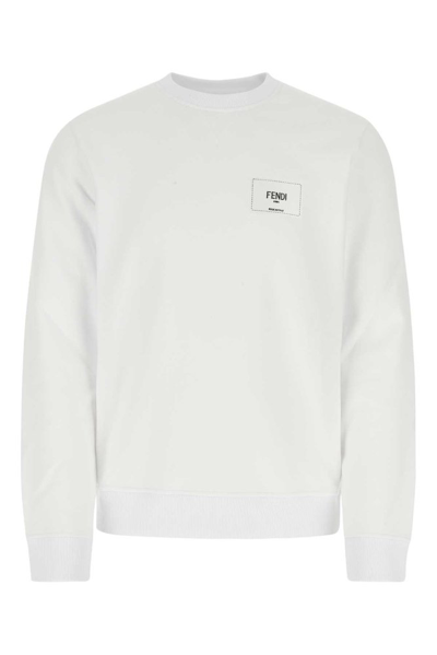 Shop Fendi Logo Embroidered Oversized Sweatshirt In White