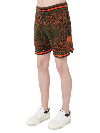 Shop Amiri Men's Bandana Basketball Shorts In Green Orange