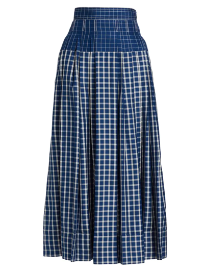 Shop Tory Burch Women's Picnic Plaid Silk Pleated Skirt In Blue White