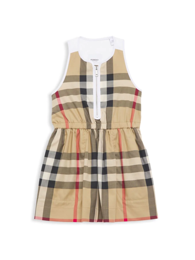 Shop Burberry Little Girl's & Girl's Sleeveless Check Zip-up Dress In Archive Beige
