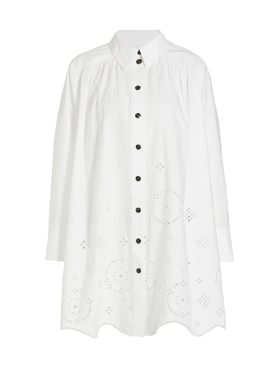 Shop Ganni Women's Broderie Anglaise Shirtdress In Bright White