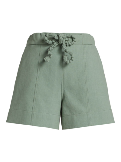 Shop Ganni Women's Drawstring Cotton Suiting Shorts In Green Bay