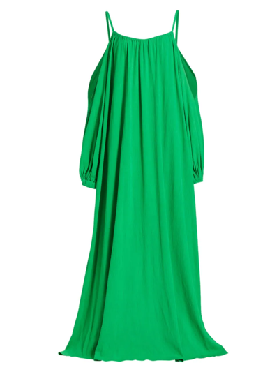 Shop Deveaux Women's Paloma Exposed-shoulder & Puff-sleeve Maxi Dress In Green
