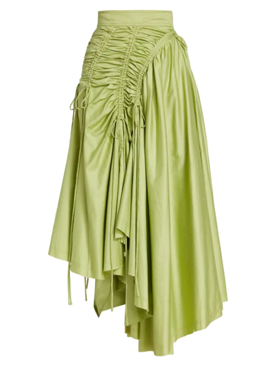 Shop Aje Siren Asymmetric Ruched Midi-skirt In Bayleaf Green