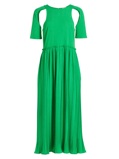 Shop Deveaux Women's Adina Pleated Shoulder Cut Out Midi-dress In Green