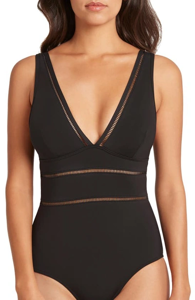 Sea Level Spliced Plunge One-piece In Black