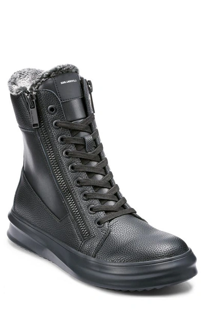 Karl Lagerfeld Grained Leather Faux Shearling Lined Double Zip Boot In  Black | ModeSens