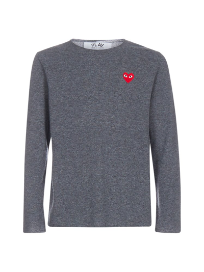 Shop Comme Des Garçons Play Heart Motif Sweater In Grey