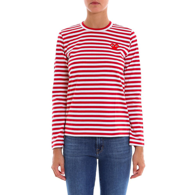 Shop Comme Des Garçons Play Striped Long Sleeved Top In Red