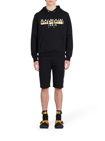 Shop Balmain Hooded Sweatshirt And Logo In Black