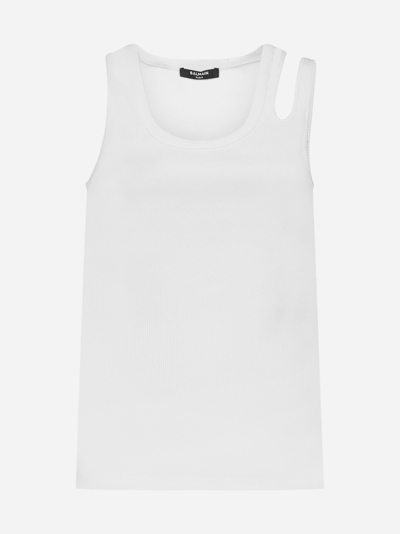 Shop Balmain Stretch Cotton Tank Top