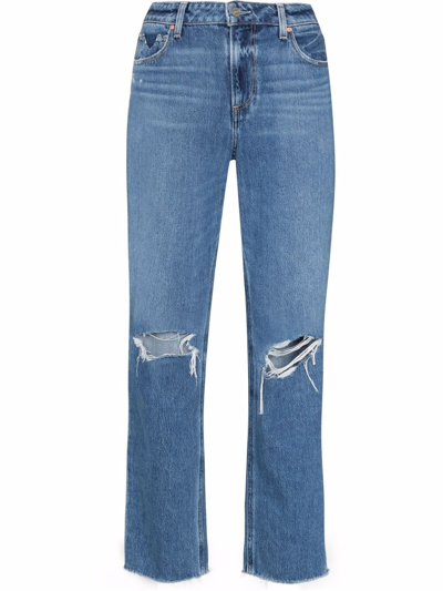Shop Paige Noella Distressed Low-rise Straight-leg Jeans In Blau