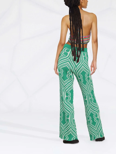 Etro Woman Palazzo Pants In Jacquard Plisse With Green Geometric Pattern In Green