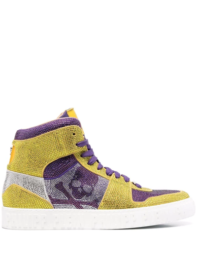 Shop Philipp Plein Strass Skull High-top Sneakers In Yellow