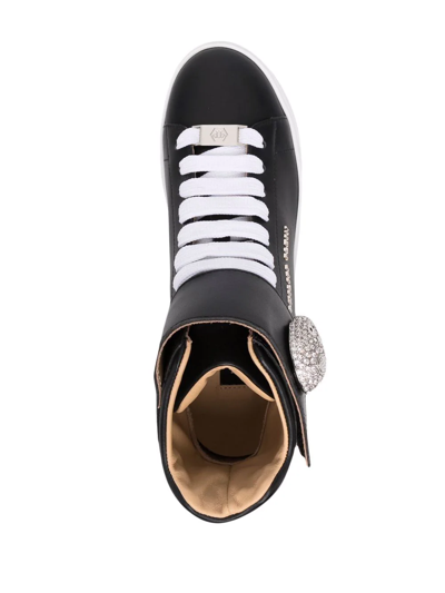Shop Philipp Plein Crystal-skull Leather Sneakers In Black