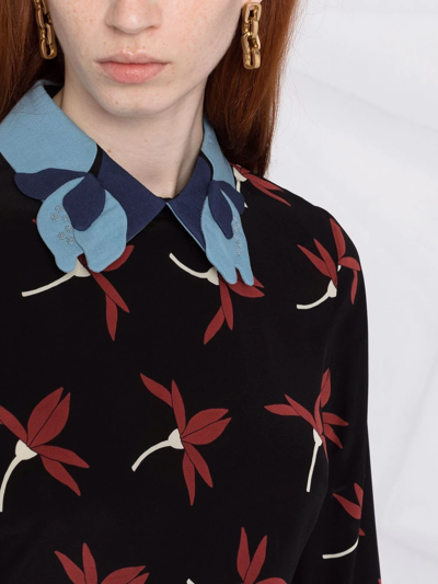 Valentino Appliquéd Floral-print Silk Crepe De Chine Mini Dress In Black