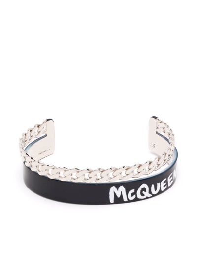 Shop Alexander Mcqueen Logo-print Chain-link Bracelet In Schwarz