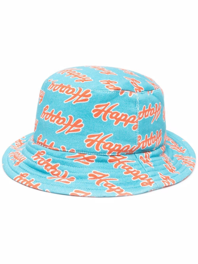 Shop Natasha Zinko 'happy' Cotton Bucket Hat In Blau