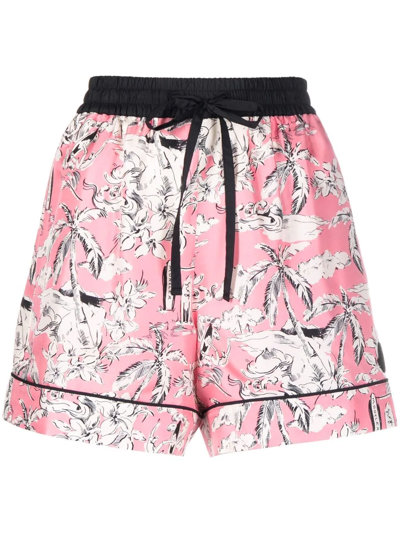 Shop Moncler Graphic-print Silk Shorts In Rosa