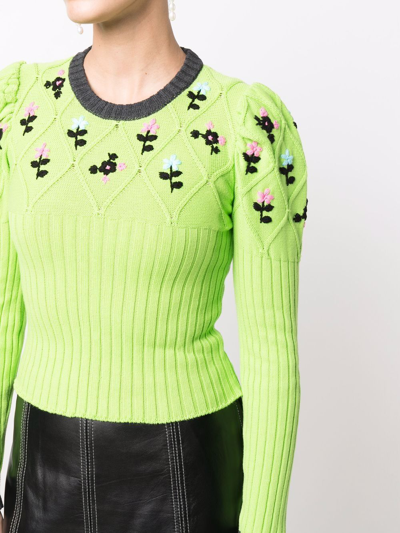 Shop Cormio Floral-embroidered Knitted Jumper In Grün