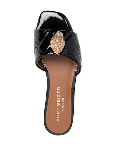 Kurt Geiger Kensington Eagle-embellished Quilted Patent-leather Mules In Schwarz