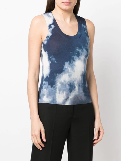 Alexander Mcqueen Cloud Print Wool-silk Tank Top In Blue