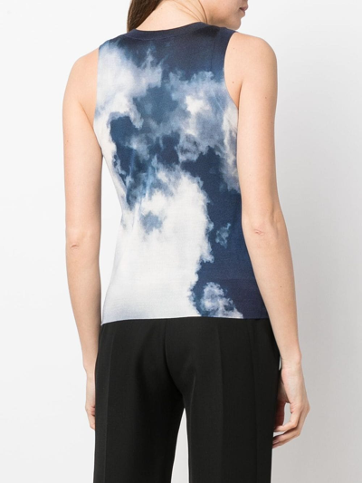 Alexander Mcqueen Cloud Print Wool-silk Tank Top In Blue