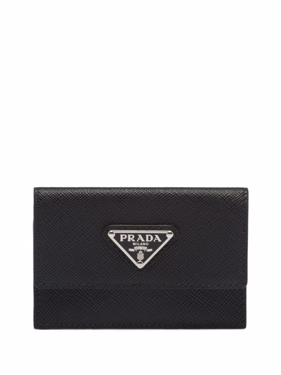 Shop Prada Triangle-logo Saffiano Leather Cardholder In Schwarz