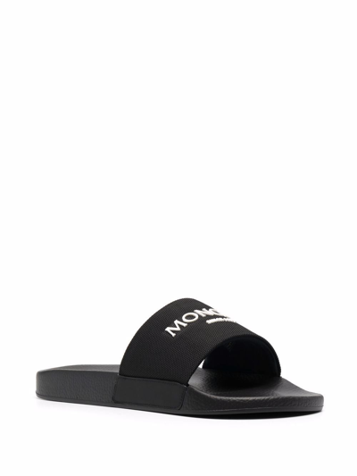 Shop Moncler Logo Slippers Shoes In Black
