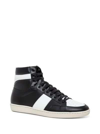 Shop Saint Laurent Signature Court Sneakers In White And Black Leather