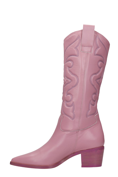 Shop Alchimia Texan Boots In Rose-pink Leather