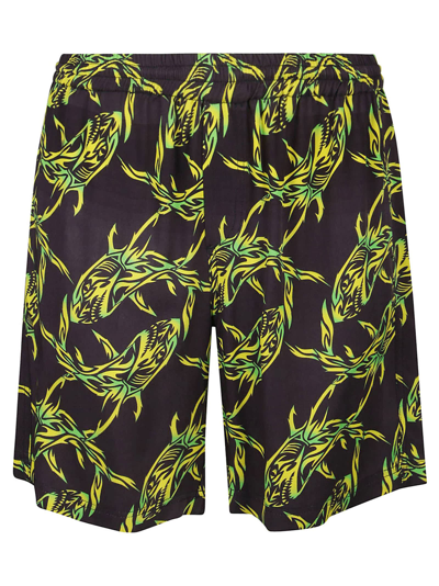 Msgm Shark Chain-print Bermuda Shorts In Black/green