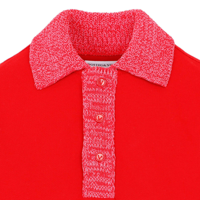 Shop Bottega Veneta Short Sleeved Buttoned Polo Shirt In Scarlet