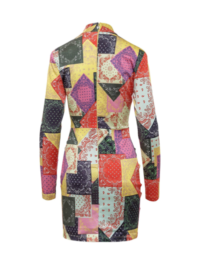 Shop Rotate Birger Christensen Allover Patterned High Neck Mini Dress In Multicolour
