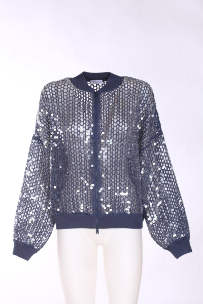 Shop Brunello Cucinelli Embroidered Dazzling Bomber In Celeste