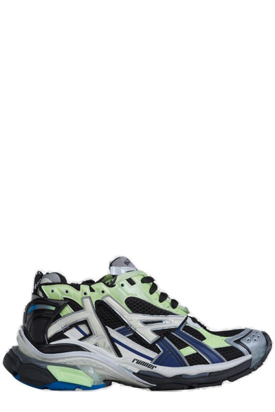 Shop Balenciaga Lace-up Runner Sneakers In Green Blue Grey Beige