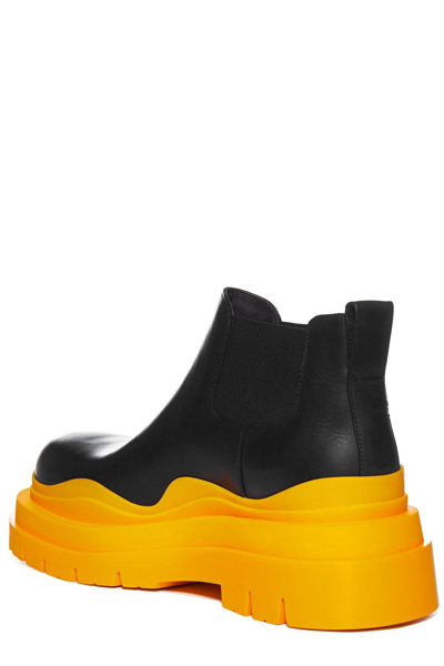 Bottega Veneta Black Leather Tire Ankle Boots With Orange Rubber 