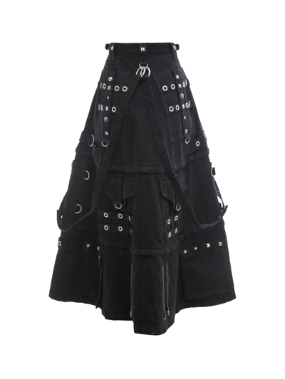 Shop Balenciaga Studded Denim Maxi Skirt In Pitch Black