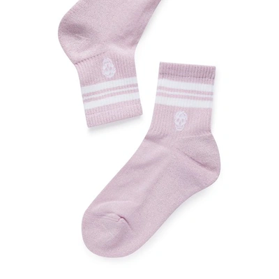 Shop Alexander Mcqueen Stripe Skull Socks In Pink White