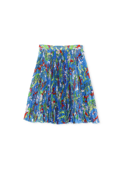 Shop Versace Pleated Skirt In Sky+multicolor