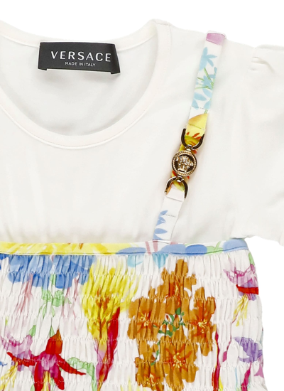Shop Versace Cotton Dress In Bianco+multicolor