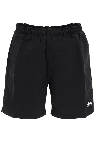 Stussy Stock Water Short Black Nylon Short With Logo Embroidery