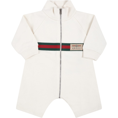 Shop Gucci Ivory Jumpsuit For Baby Kids With Web Details