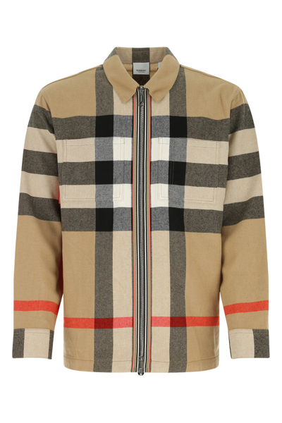 Burberry Embroidered Flannel Shirt Checked Uomo S In Beige | ModeSens