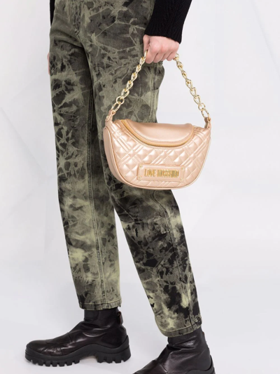 Love Moschino Logo Plaque Quilted Tote Bag In Gold