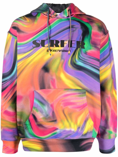 Shop Emporio Armani Surfer Marble-print Hooded Sweatshirt In Violett